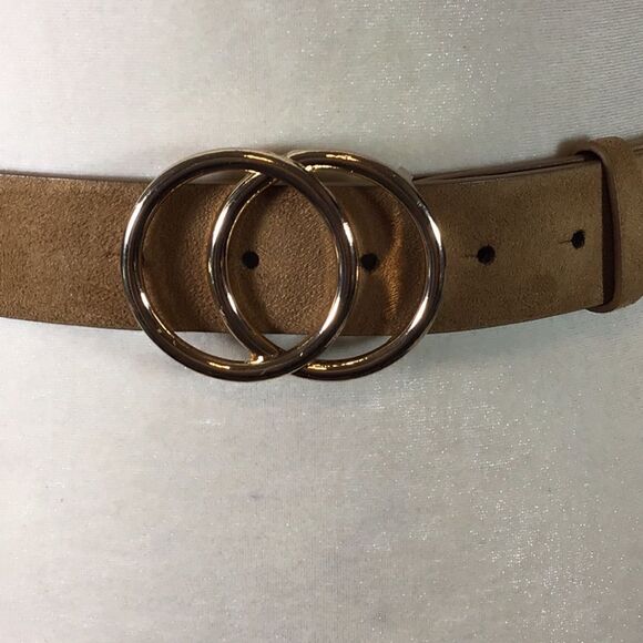 Double Ring Buckle Reversible Belt Brown Tan Faux Suede Leather Adjustable Large main image 8
